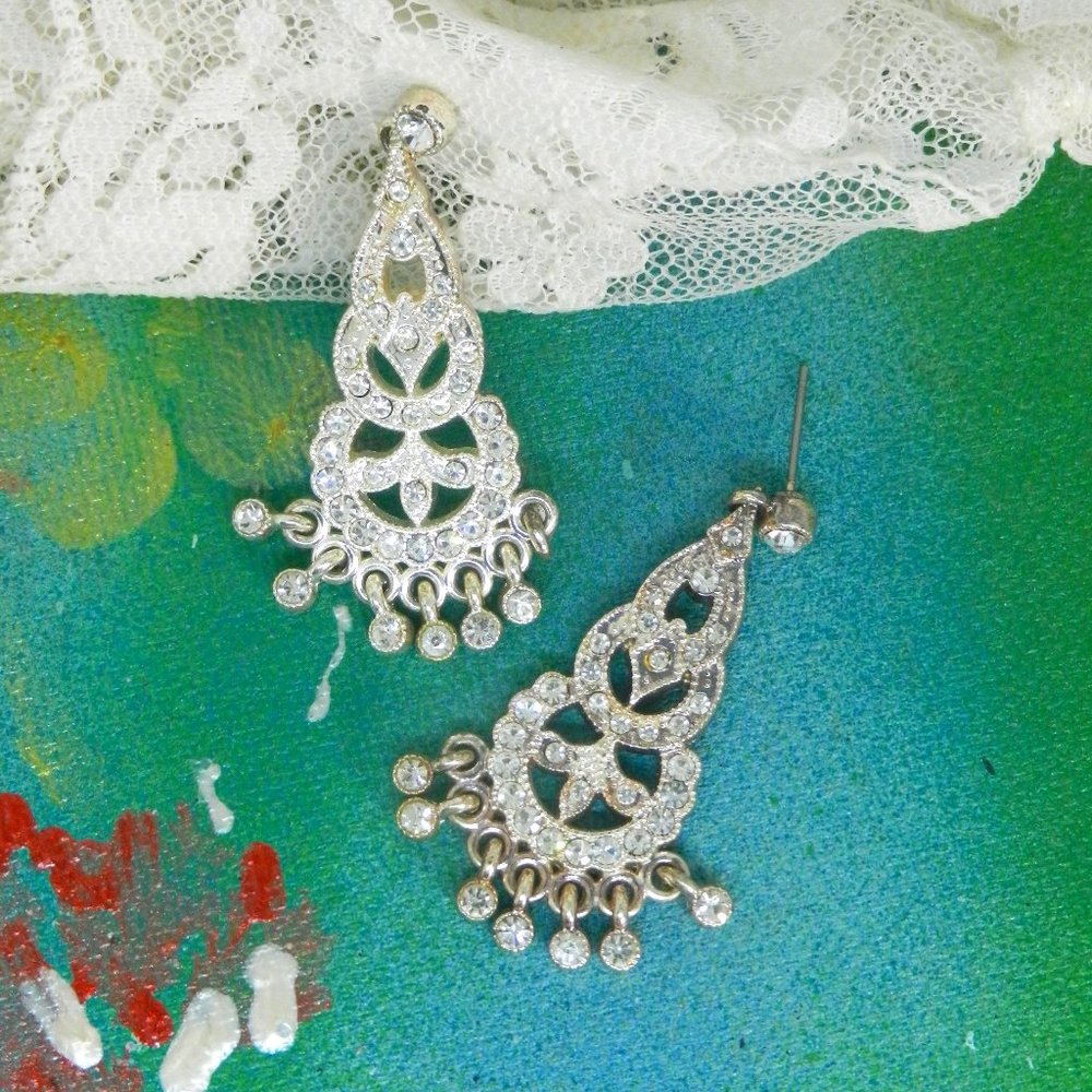 Bridgerton glam sparkly chandelier earrings lux silvery drop and dangle pierced